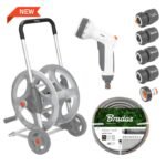Металевий візок зі шлангом 1/2" 20м та аксесуарами, комплект для поливу, SILVER PRO SET, WHITE LINE